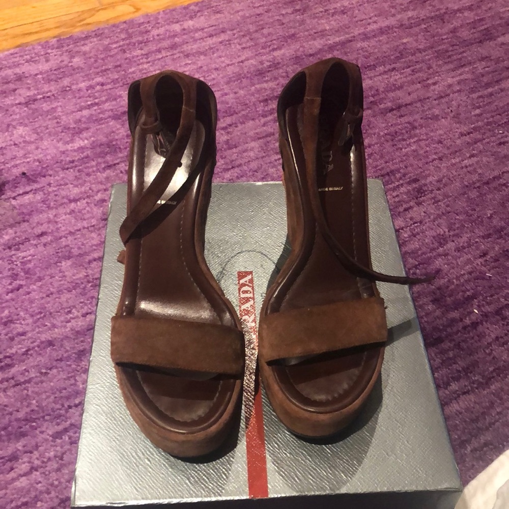 Prada Brown Suede Wedge Platform with